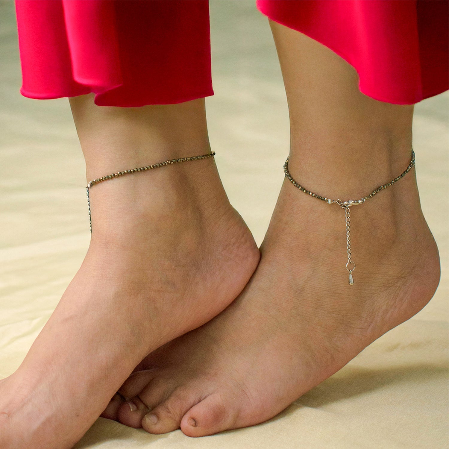 Maha Lakshmi Siddh Raw Pyrite Anklet Set Of 2