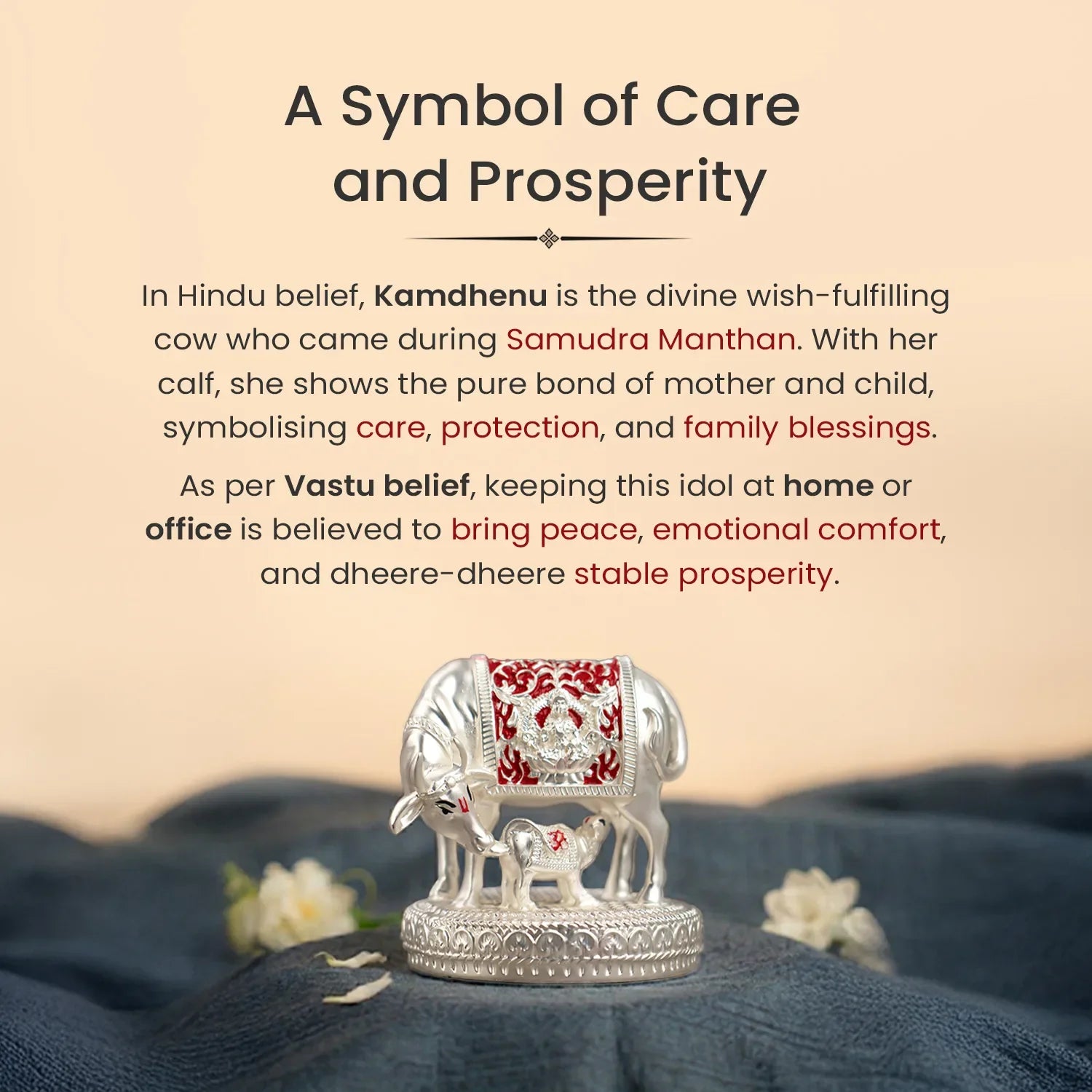 999 Silver Plated Kamdhenu Cow with Calf Idol