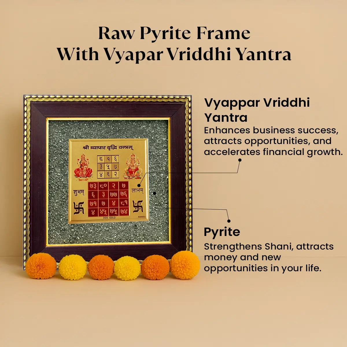 Maha Lakshmi Siddh Vyapar Vridhhi Yantra on Raw Pyrite Frame