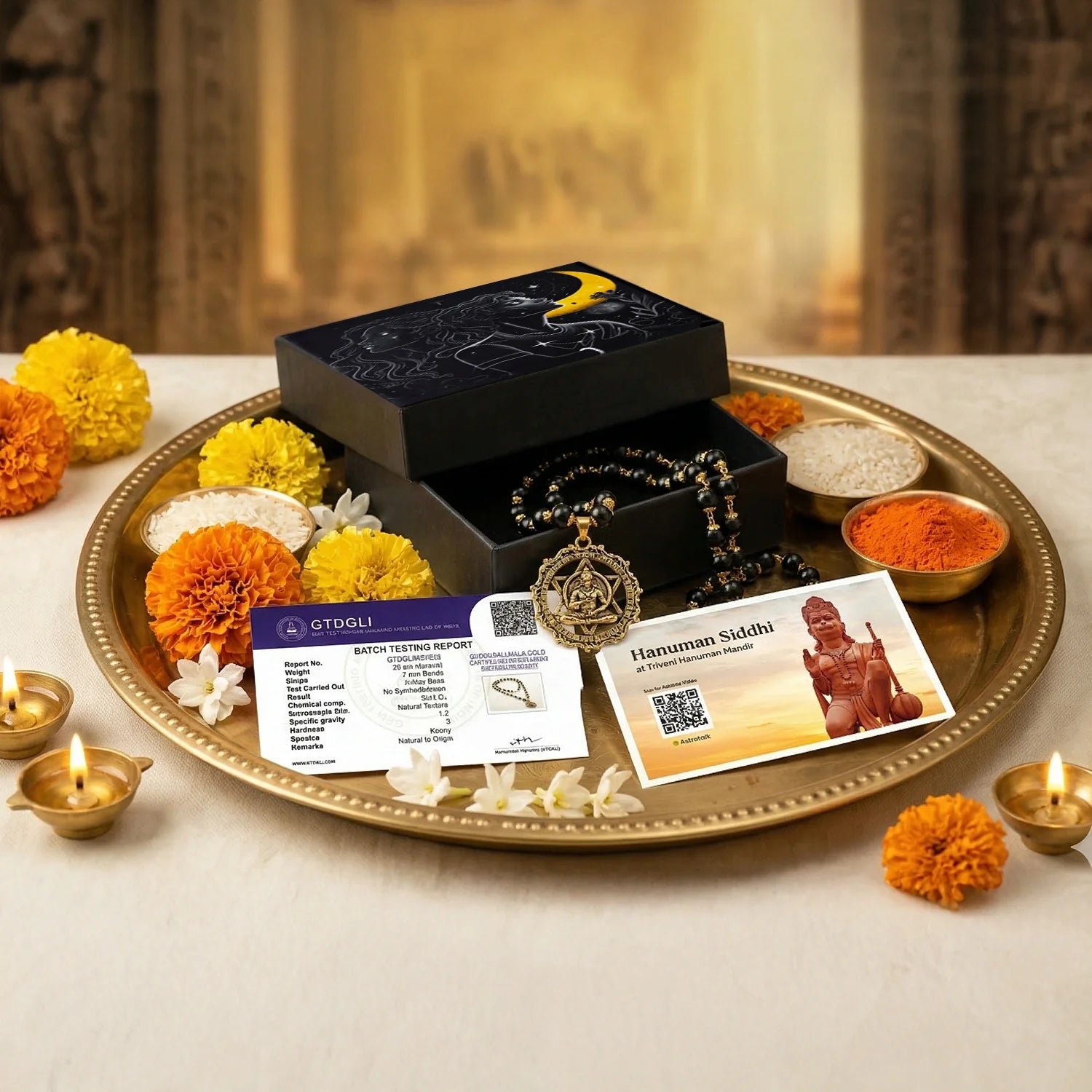 Siddh Gold-Plated Karungali Mala with Hanuman Kavach Pendant