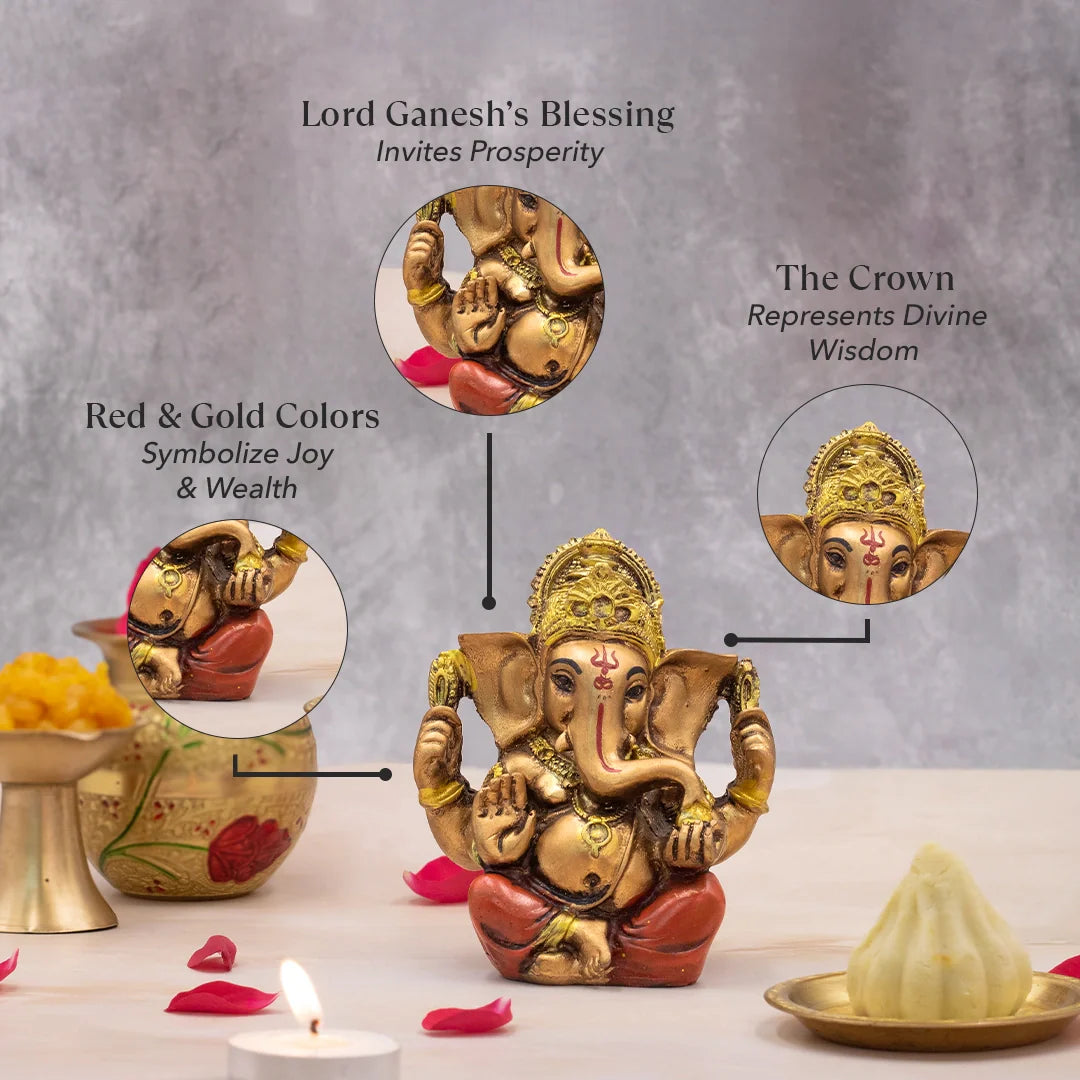 Red & Golden Ganesh Ji Murti – Riddhi Siddhi Roop