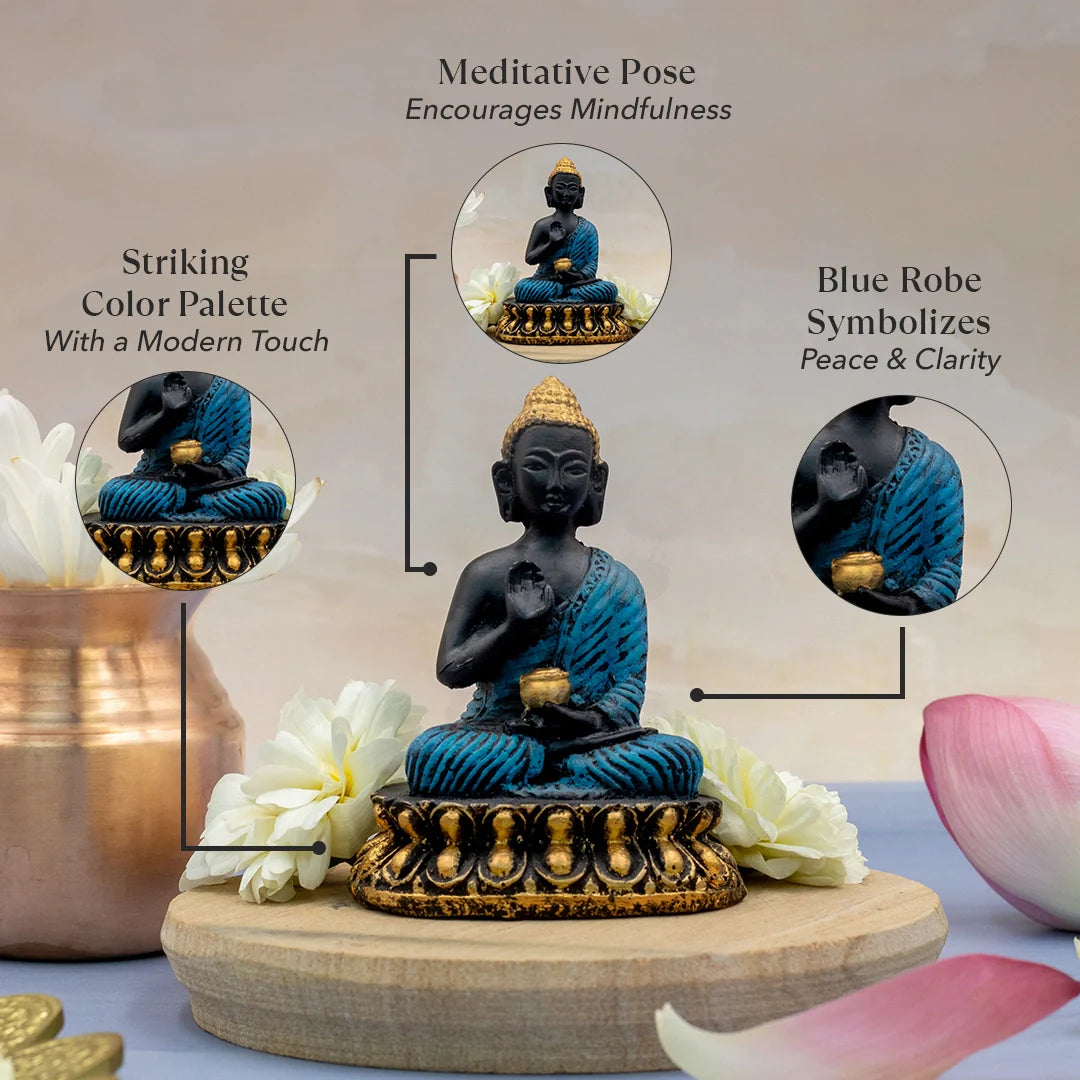 Blue Meditating Buddha Murti